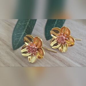 Gold Tone Floral Hook Earrings